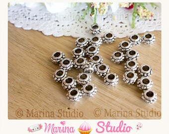 10 pearls carved silver metal balls N33577 7mm