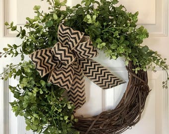 SPRING BOXWOOD WREATH,Summer Wreath,Chevron Wreath,Year Round Wreath, Burlap Wreath, Grapevine Wreath,Fall/Winter Wreath,Front Door Wreath