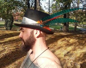 Burninjungle-Cylinder hat -Steampunk hat - Vittorian hat - Freak hat- feathers hat - Festival hat - Burningman hat -Festival hat