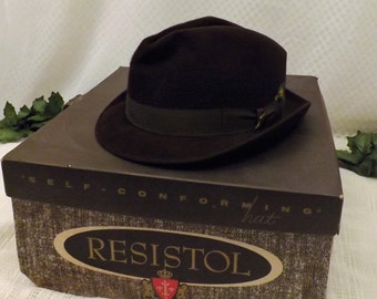 60s Reisitol Mens Fedora Hat Brown Wool Felt Size 7 1 / 8