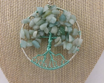Mint green amazonite tree of life pendant necklace