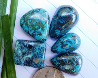5 Pcs Lot!!! Natural Blue Azurite Cabochon Stone - Lovely Azurite Gemstone For Jewelry Use 87.65Cts. (AB-47)