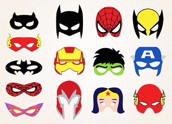 Download 14 x Superhero Masks Clipart /Spiderman Mask/Batman