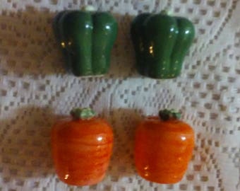 Salt & Pepper Shakers! A "Carrot Pair" and "Green Pepper Pair"