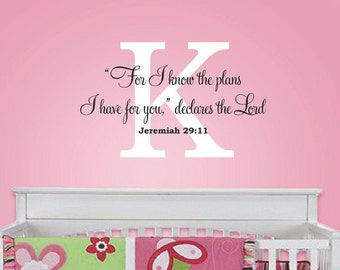 For I know the Plans Wall Decal - Scripture Quote Vinyl Decal - Childrens Vinyl Lettering - Wall Decal - Baby Nursery - Christian Wall Art
