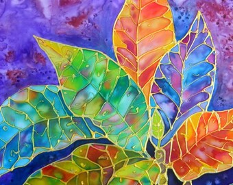 Croton Tropical Leaves 8x10 print from Kauai Hawaii purple orange blue