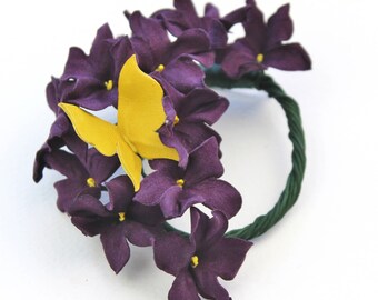 Purple leather flower brooch, leather jewelry, leather flower brooch, leather violets brooch, violet jewelry, leather gift