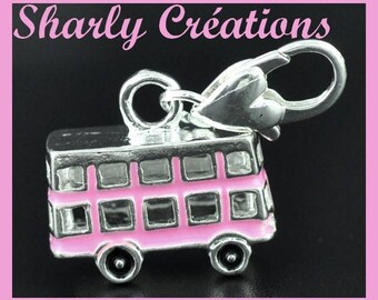3D charm on clasp Bus English enamel metal charm
