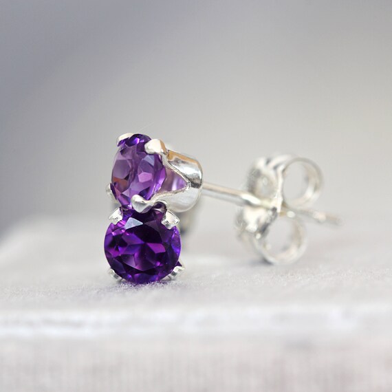 Amethyst Ear Studs - Gold Amethyst Earrings