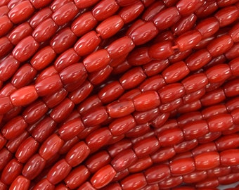 8mm red coral barrel beads 15.5" strand 40320