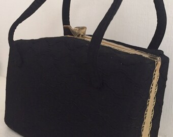 1930s Silk-covered Hardbody Evening Bag with Brass Trim