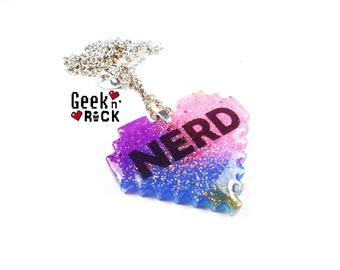 Collier Geek - NERD Galaxy pixel heart