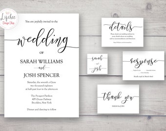 Printable Wedding Invitation Template Set | Script Lettering Wedding Invite Template | Photoshop template PSD INSTANT DOWNLOAD