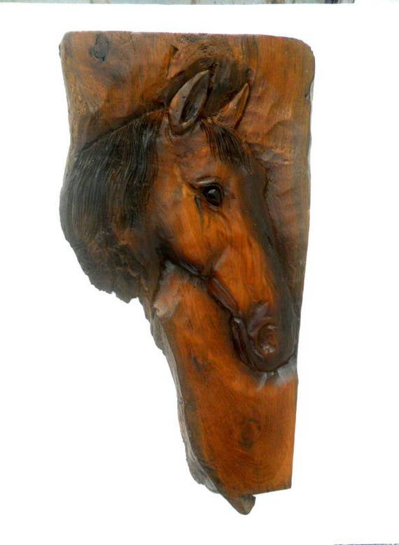 Horse Head Wood Carving Natural Teak Wood Hand Carved Horse