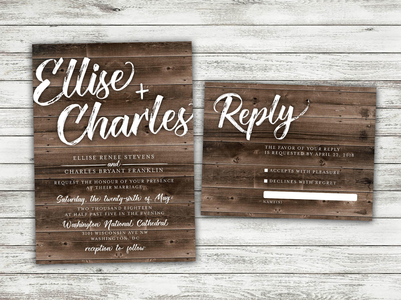 Country Wedding Invitations Set Printed Rustic Wedding