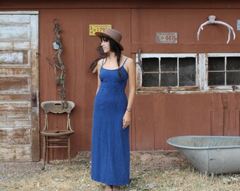 Vintage blue long maxi dress // summer dress // spaghetti strap long dress
