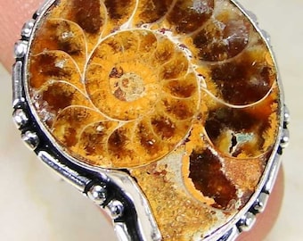 Fossil ammonite ring in Sterling silver sz 8
