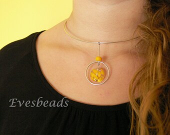 Choker, Silver choker, Choker necklace, Neck ring, Yellow necklace, Yellow choker, Silver necklace, Silver neckring, Yellow neckring, Short