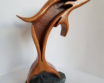 Handmade Wood Dolphin Sculpture