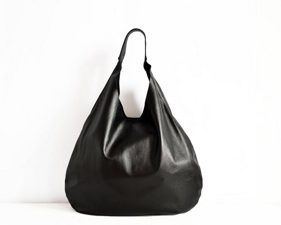 BLACK LEATHER HOBO bag Black Handbag for Women Black Hobo