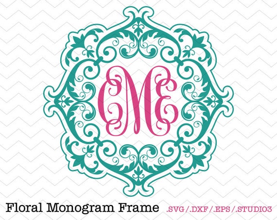 Download Retro Floral Circle Monogram Frame SVG DXF EPS Studio3