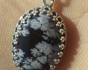 Snowflake Obsidian and Sterling Silver pendant necklace