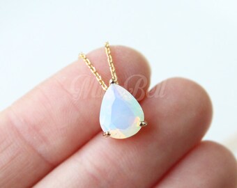 Dainty opal teardrop necklace, White opal necklace, Bridesmaid gift, Opal wedding jewelry, Bridal opal jewelry, White opal stone necklace