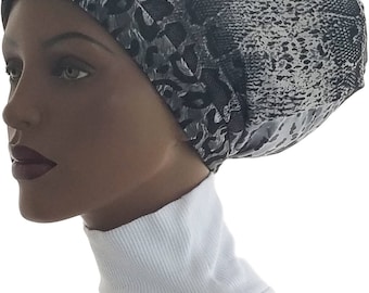 Reptile Mixed Print Huggee Locks Beanie™ Cap Hat Grey Black Dreads Hat Dreadlocks Jersey Knit Tube Dread Lock Cap Dreadie Tube Hat Handmade