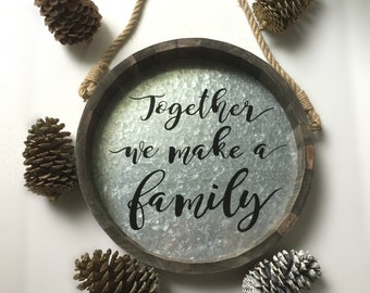 Wooden Rustic/Farmhouse wall decor. Family quote with rope hanger