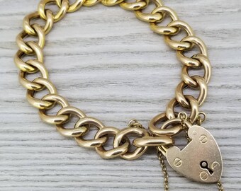 INVENTORY CLEARANCE Heavy vintage curb bracelet with padlock in yellow gold