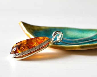 Natural Baltic Amber Pendant with Sterling Silver, Amber Pendant, Amber Necklace, cognac Amber Jewelry, Natural Amber