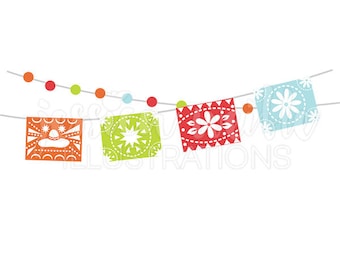 Fiesta Party Banner Cute Digital Clipart, Cinco De Mayo Clip art, Fiesta Bunting Graphic, Mexican Party Garland Illustration, #1619