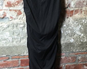 Vintage 90s Black Silk Fitted Gathered Little Black Dress Size Small