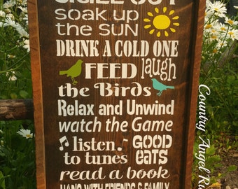 patio wood sign rules rustic funny backyard deck outdoor decor gift pool subway typography tub housewarming x24