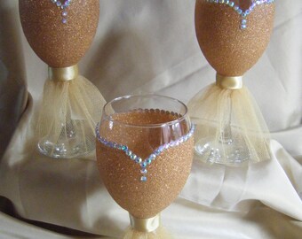 Bride and Bridesmaid Glittered Wine Glasses
