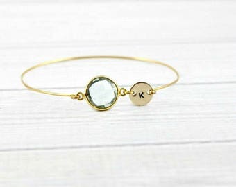 Initial Bracelet, Birthstone Bracelet, Personalized Bracelet, Aquamarine Bracelet, Minimalist Bracelet, Initial Jewelry, Bangle, gold,silver