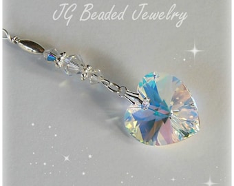 Swarovski Crystal Heart, Rearview Mirror Car Charm, Hanging Heart Suncatcher Ornament, Car Decoration, Home Decor