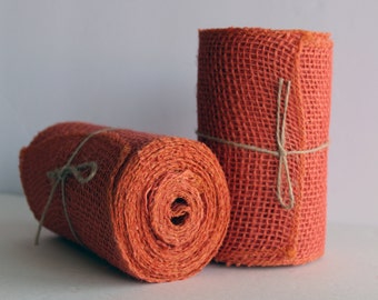 Peach Orange Burlap Ribbon. 5.5"x 15 Ft. Roll. Burlap for Wreaths, Bows, Floral solid jute. Wedding Table decor. Basket Wrap, rustic decor.