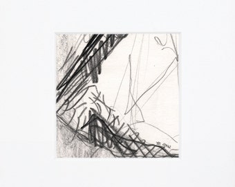 Bold abstract sketch, graphite pencil original drawing, small square sketch, modern pencil art, rough cliff drawing