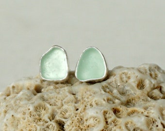 Seafoam Green Sea Glass Stud Earrings - Genuine Sea Glass, Natural Sea Glass, Sea Glass Jewelry, Beach Glass Jewelry, Beach Glass Earrings