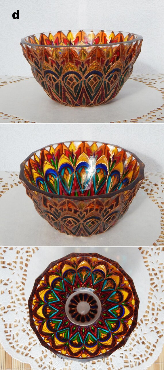 Glass bowl candle holder for tea light Bright colorful ring