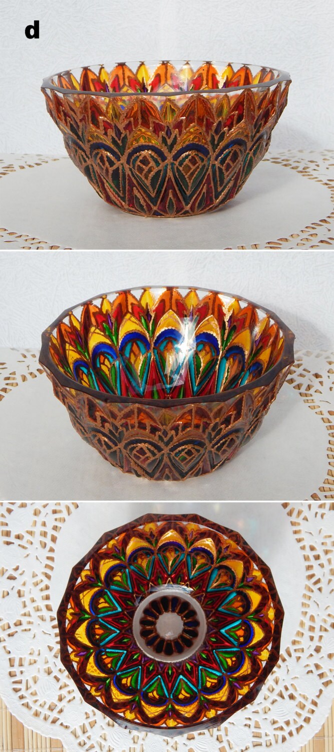 Glass bowl candle holder for tea light Bright colorful ring