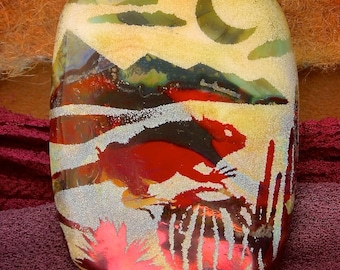 Lampwork Beads "Night & Day: Desert Iguana" Handmade Sandblasted Glass SRA ~ Watercolour Iridescent Lustre Picture Bead ~ Woodland Tones