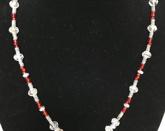 Glass beaded necklace-red and clear