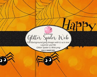 Glitter Spider and Web Halloween Background, PSD, & PNG Files