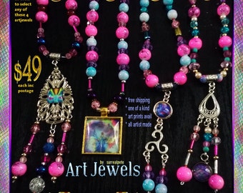 Art Jewel Necklace Handmade Jewelry Gifts - Fuchia Set