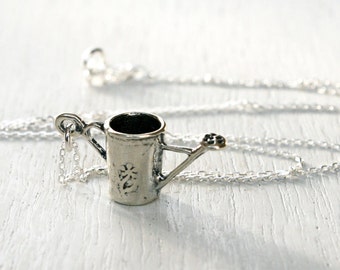 Sterling Silver Watering Can Necklace, Gardening Necklace