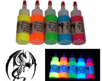 Royal Dragon Blacklight Sensitive Ultraviolet Tattoo Ink 5-1oz bottles