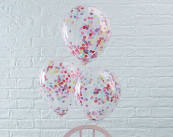 Rainbow Confetti Filled Balloons, Birthday Party Decorations, Multi-Colour Confetti Balloons, Rainbow Decorations, Confetti Balloons,5 Pack