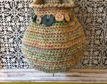 crochet bag, hanging bag, laundry bag, linen bag, soft toy storage, door knob bag, hanging storage, crochet pouch